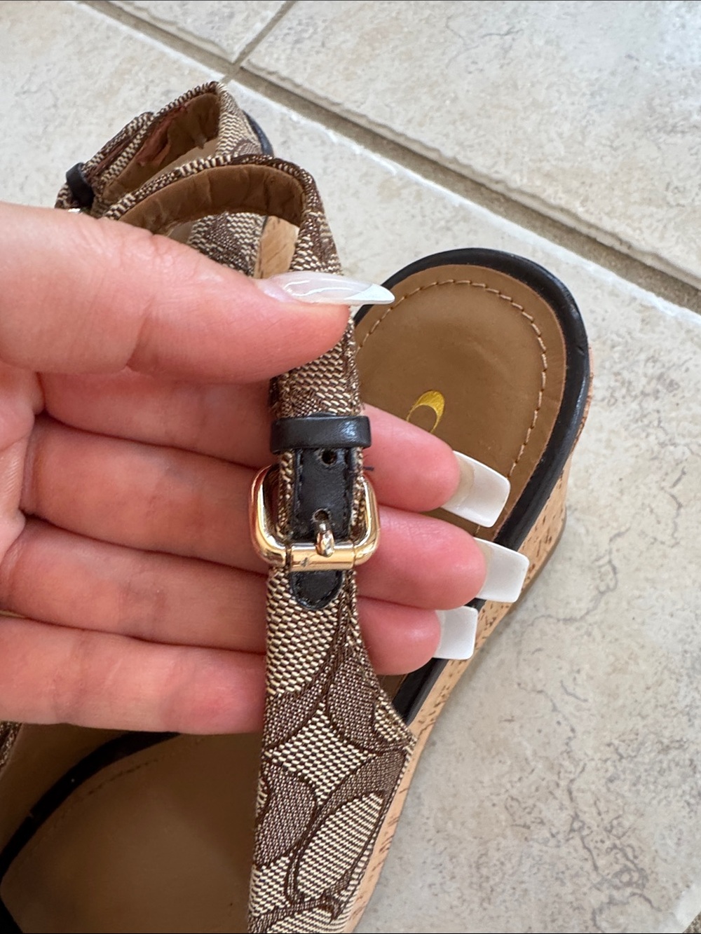 COACH Brown Signature Canvas Peep-Toe Slingback Wedges - Picture 8 of 10